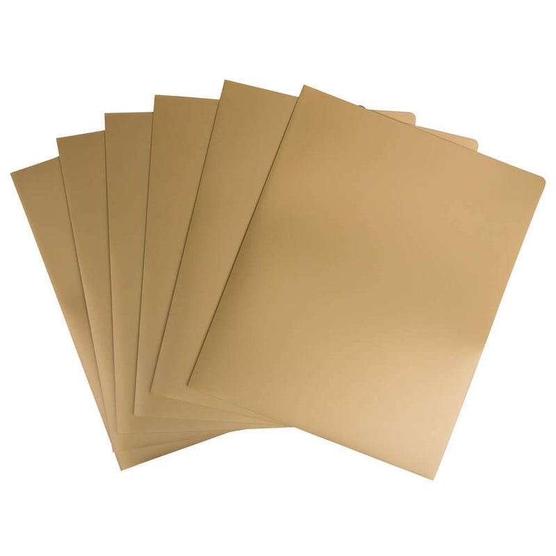 JAM PAPER Heavy Duty Plastic 2 Pocket Extra Tough School Folders - Gold - 6/Pack - Image 3